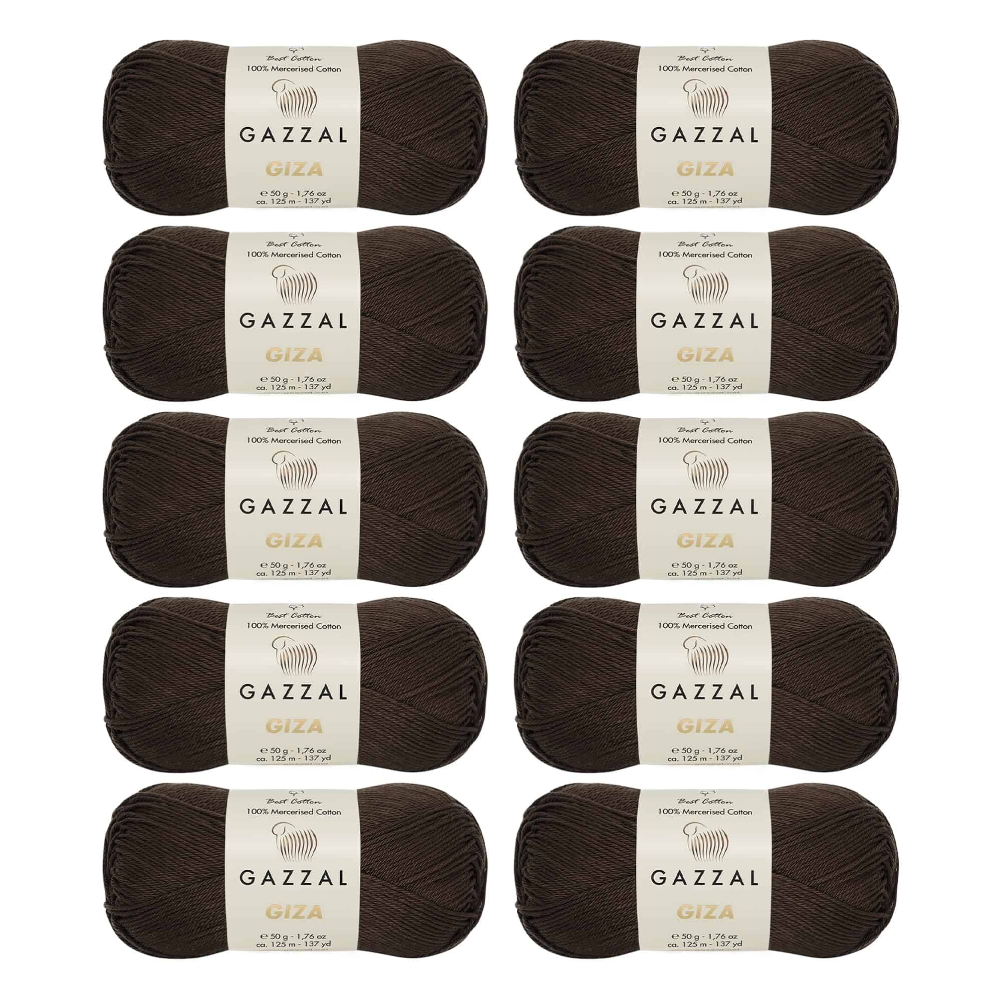 10 Skein (Paquete) Gazzal Giza, 100% Algodón Mercerizado,