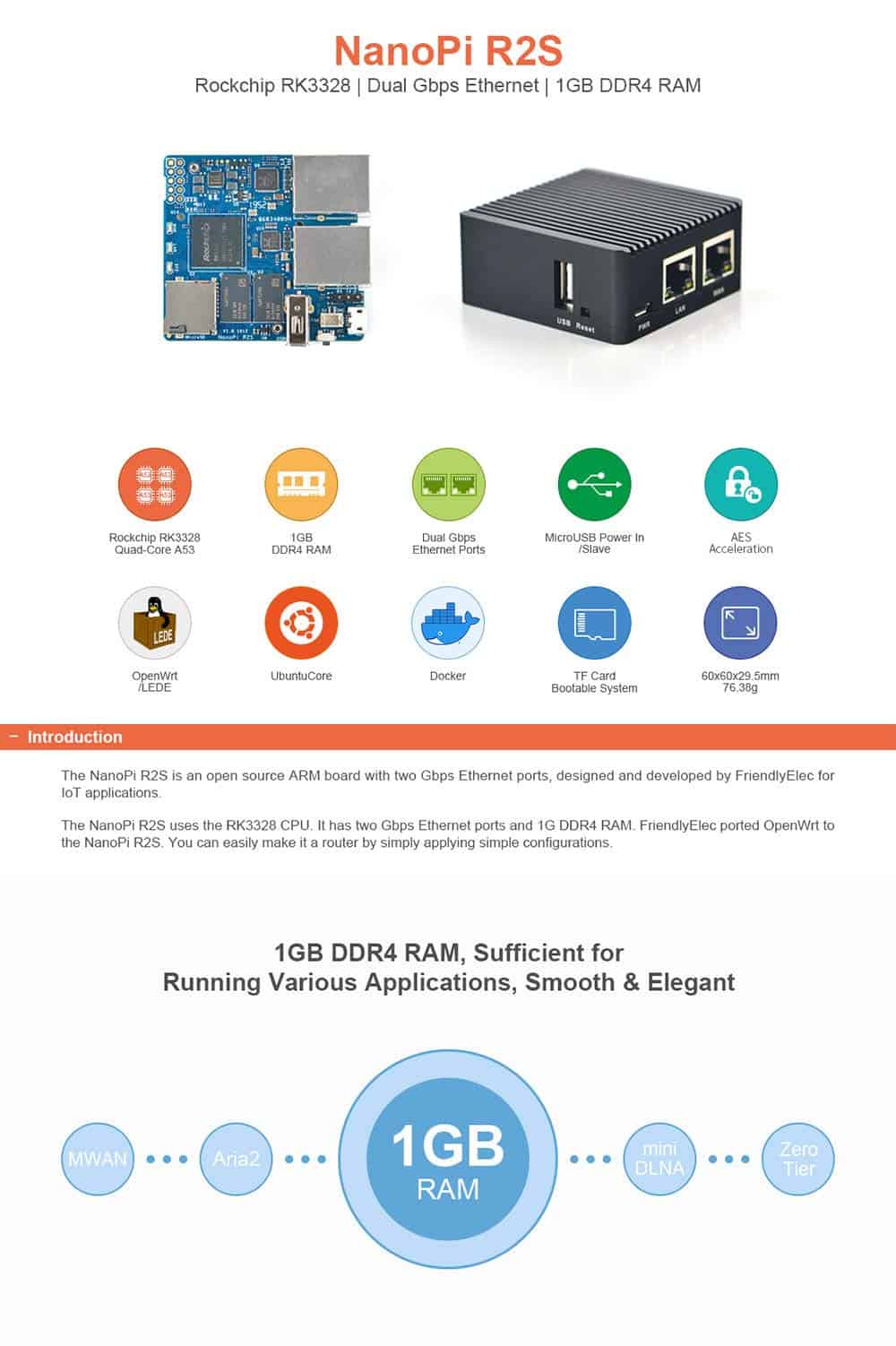 NanoPi R2S Router Mini de Código Abierto con Dos Puertos – Lapson México