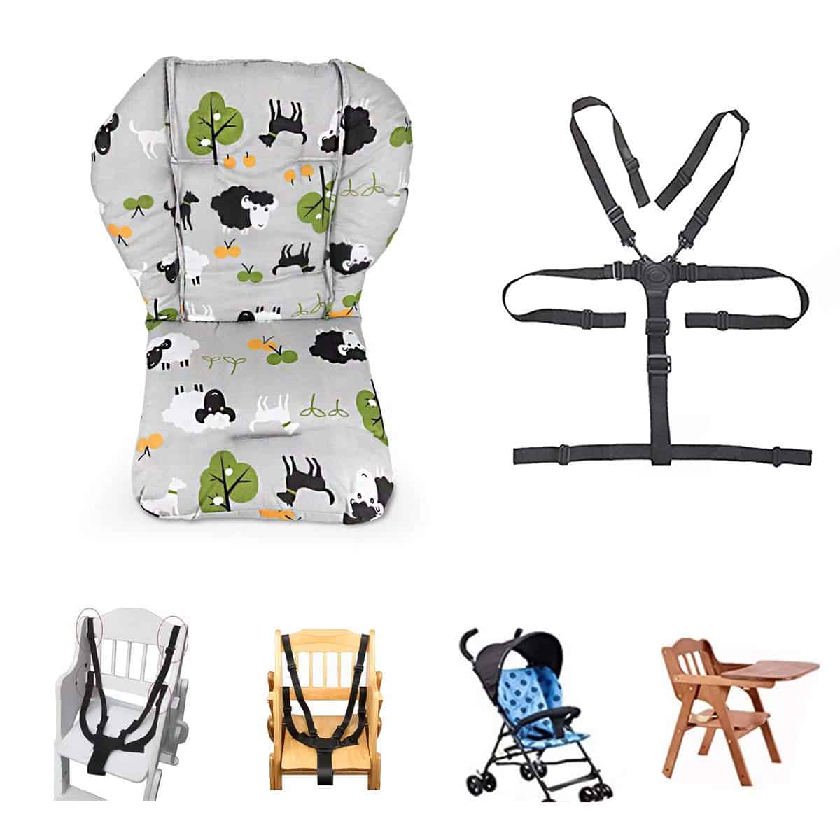Cojín para Silla Alta, Fondo Gris Ancho con Patrón de