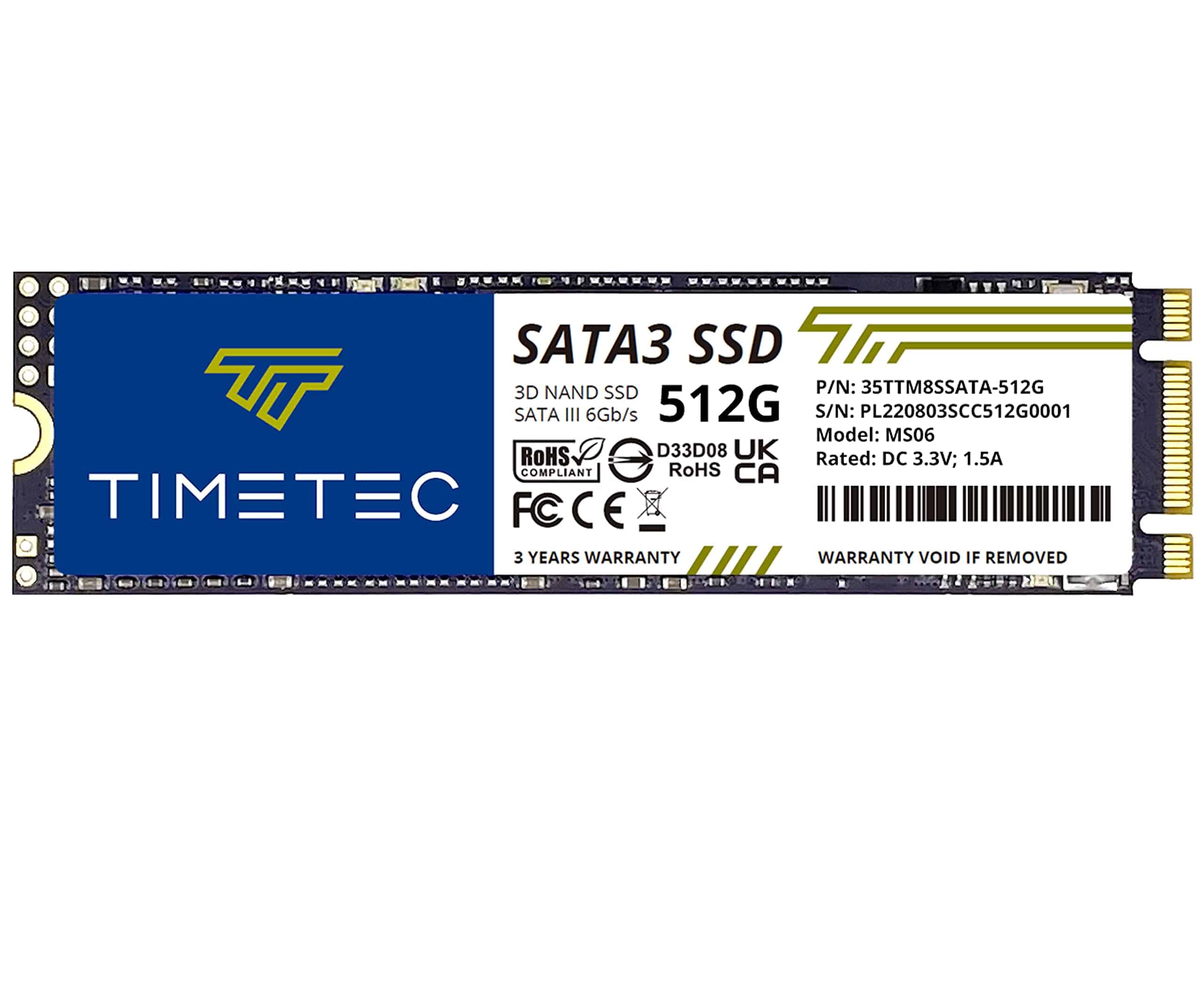Timetec 512GB SSD 3D NAND SATA III 6Gb/s M.2 2280 NGFF