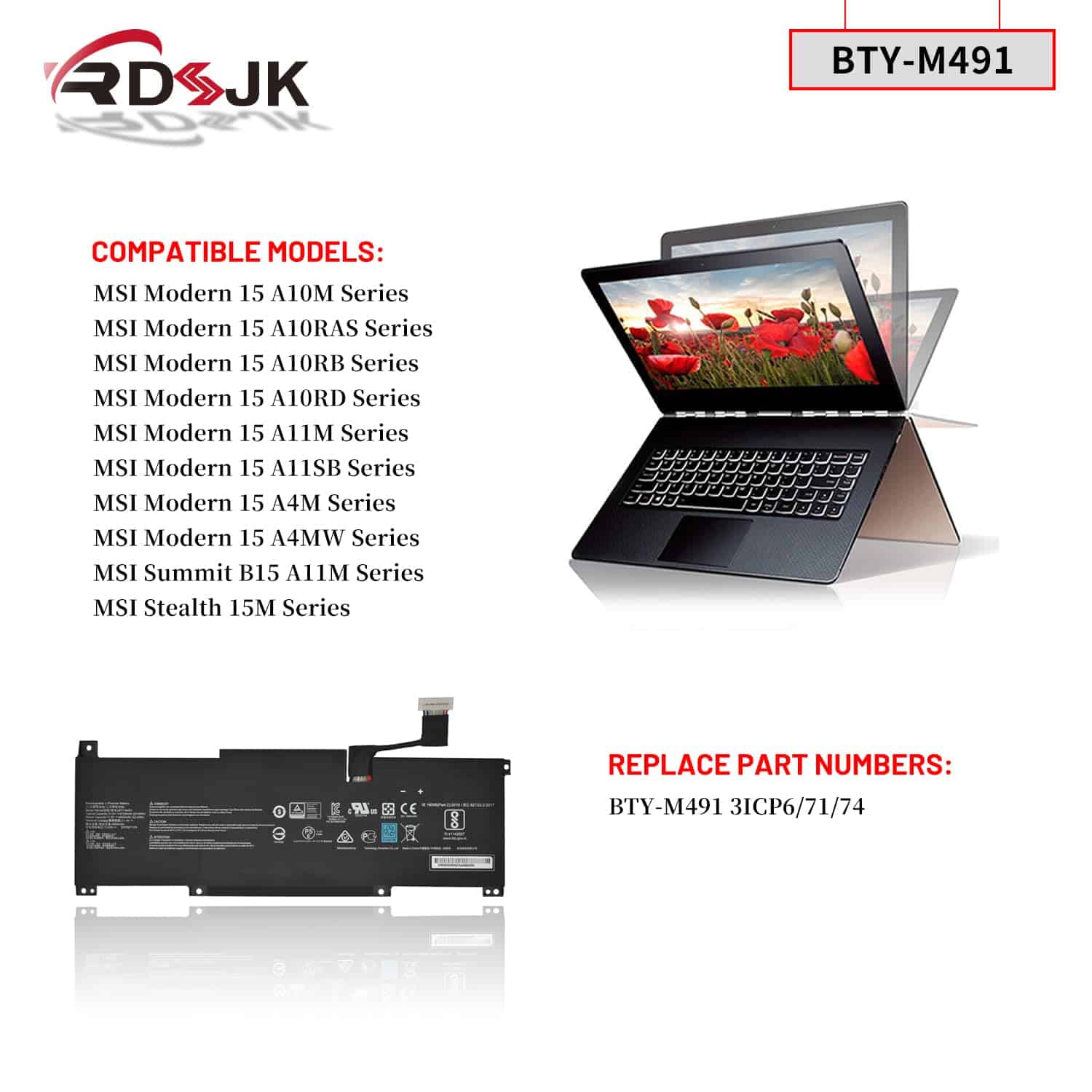 BTY-M491 Batería para Laptop MSI Modern 15 A10 A10M - Image 5