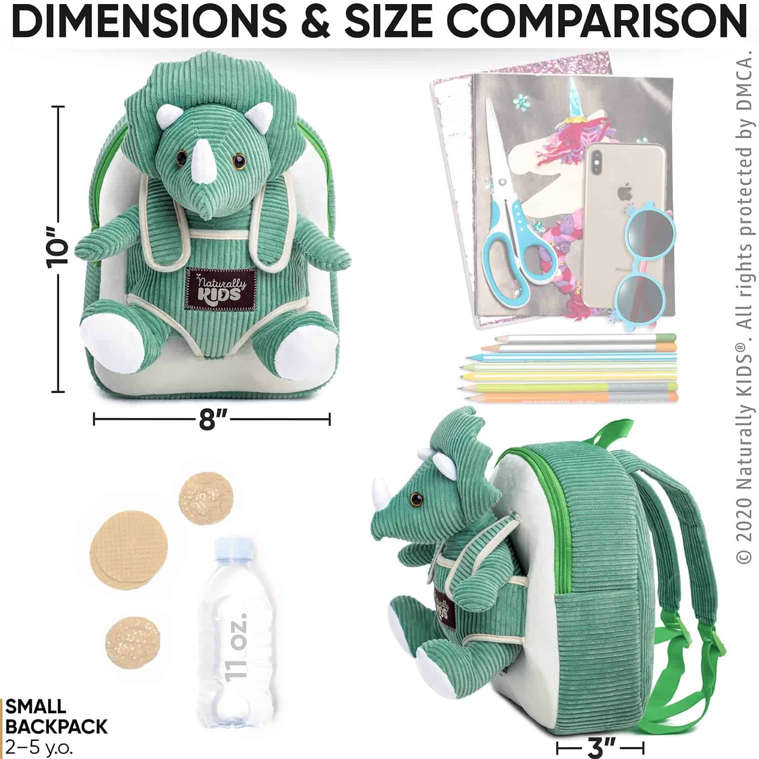 Mochila infantil de dinosaurio Triceratops verde de - Imagen 6