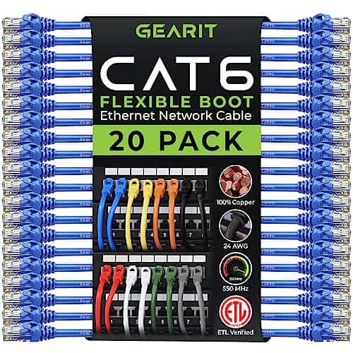 Cable Ethernet GearIT Cat6 25 Pies Pack de 20 -Azul