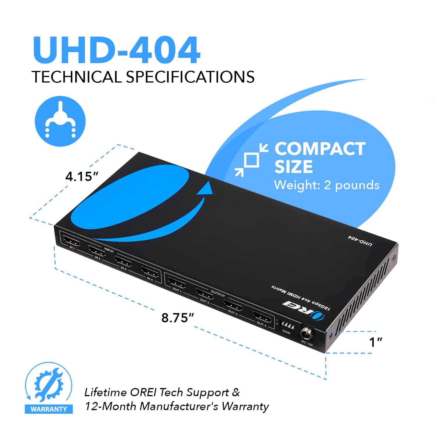 OREI 4x4 HDMI 4K Matrix Switch/Splitter con Control Remoto - Image 9