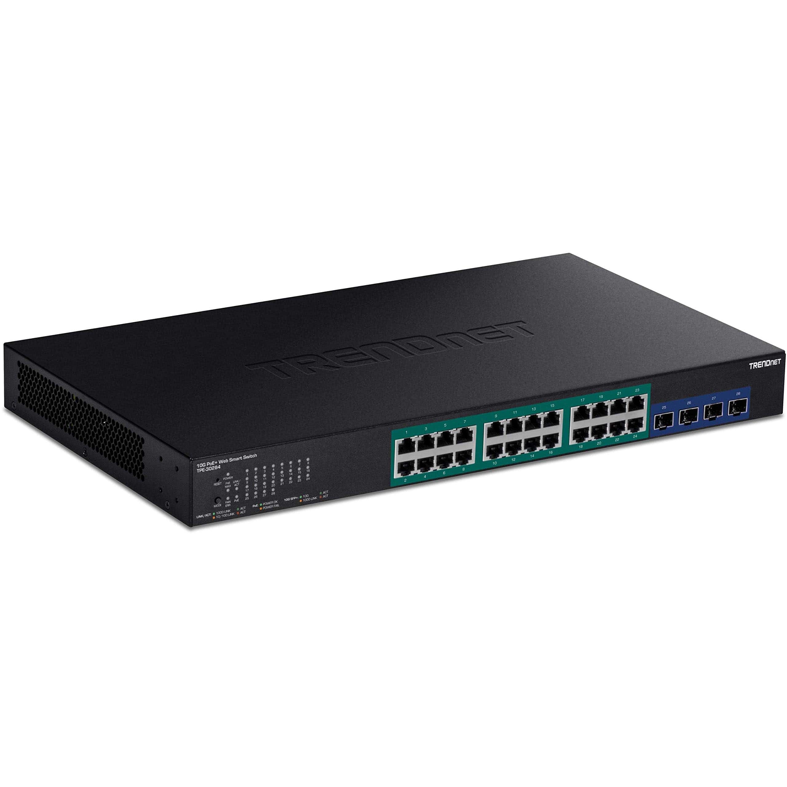 Conmutador TRENDnet 24 Puertos PoE+ 4 ranuras SFP+ 10G