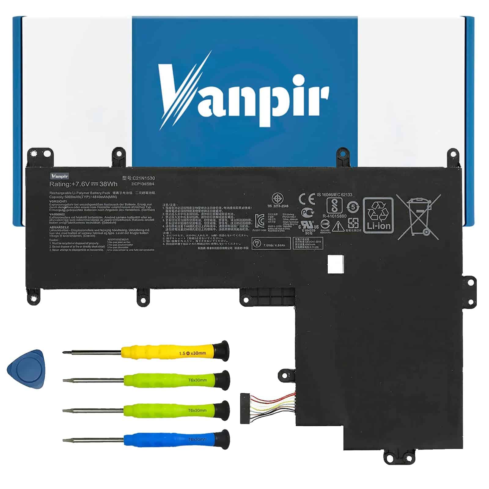 Batería de Laptop VANPIR C21N1530, 7.6V 38Wh 5000mAh