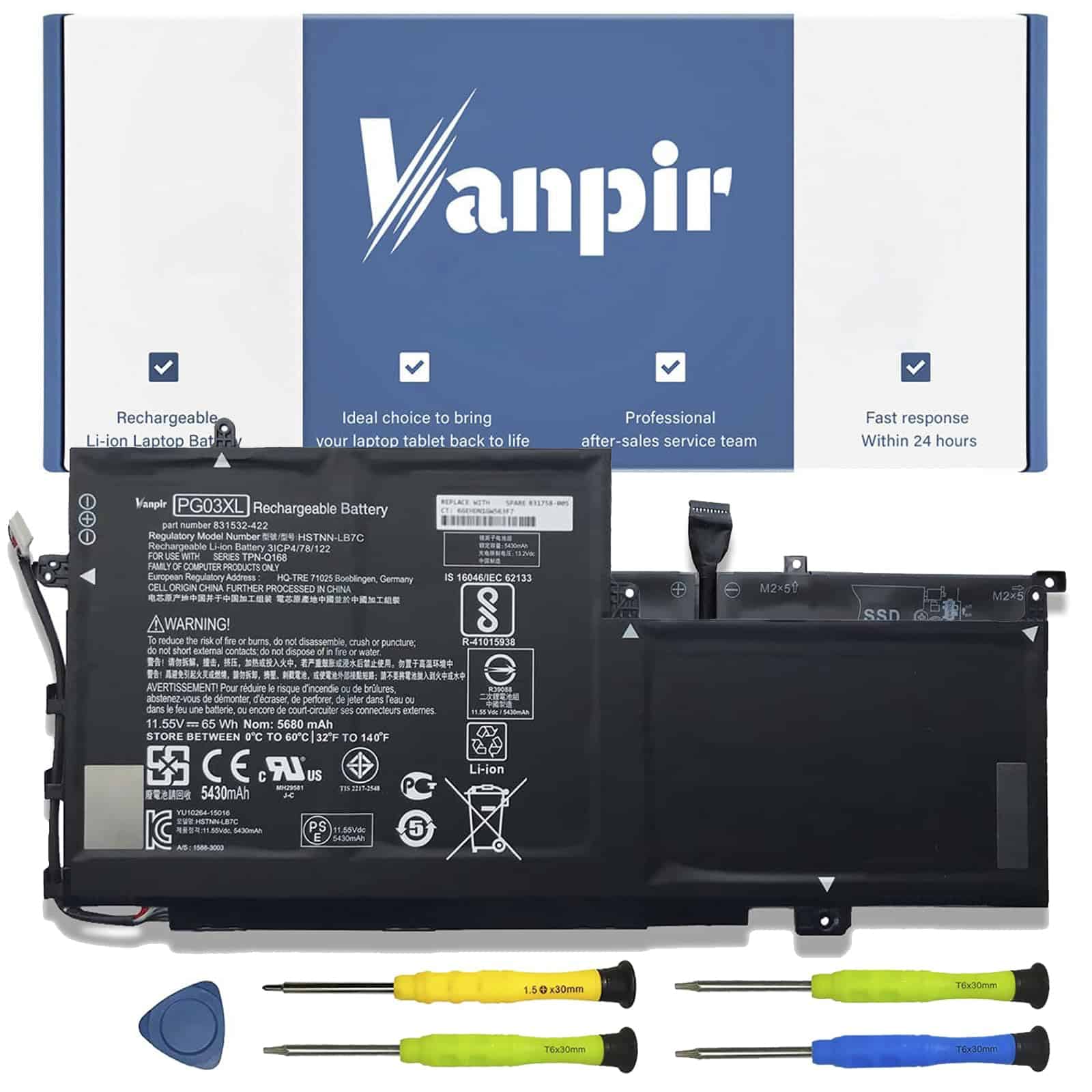 Batería VANPIR PG03XL 831758-005 831532-422 para HP Spectre