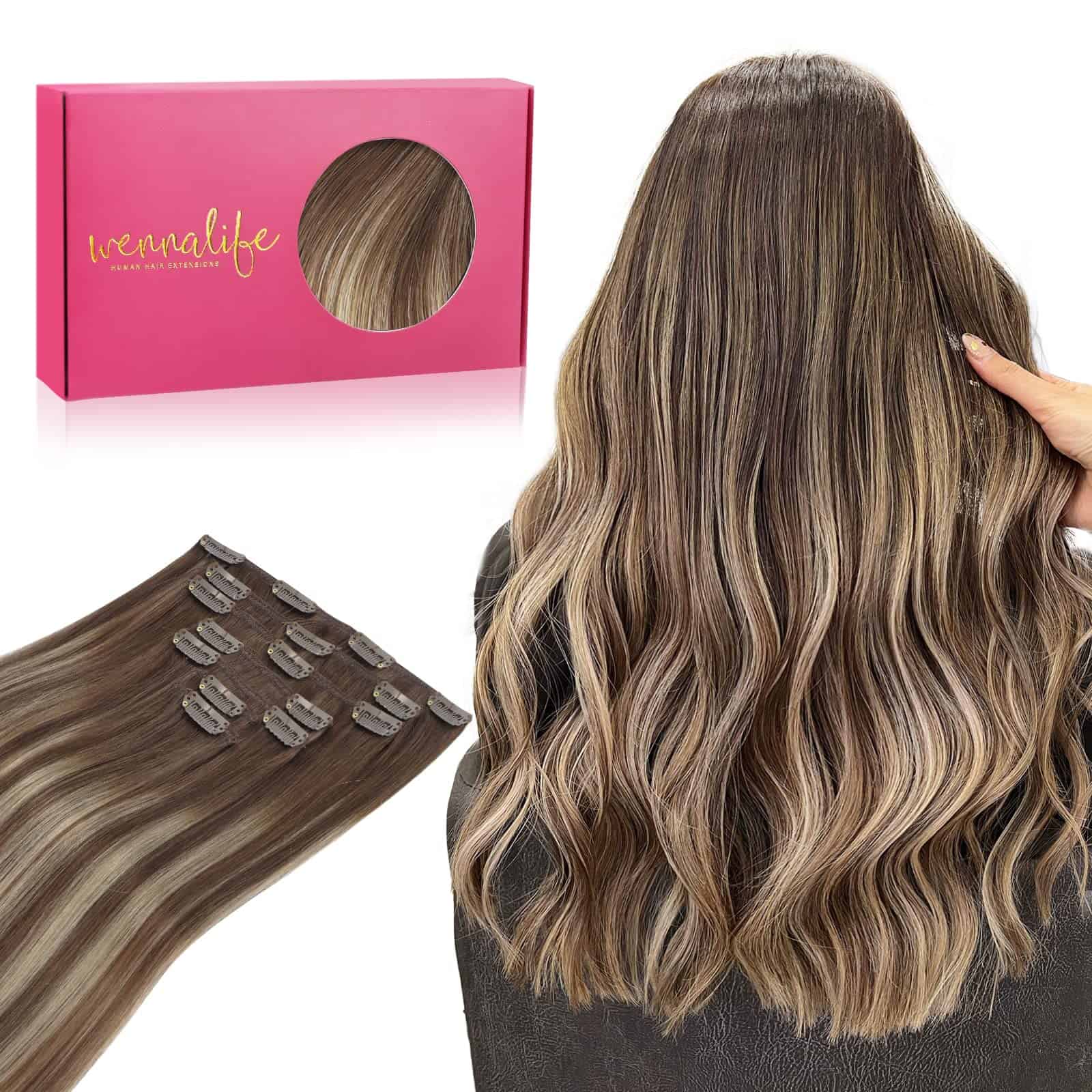Extensiones de Cabello Clip in WENNALIFE, 14 -Balayage Choco