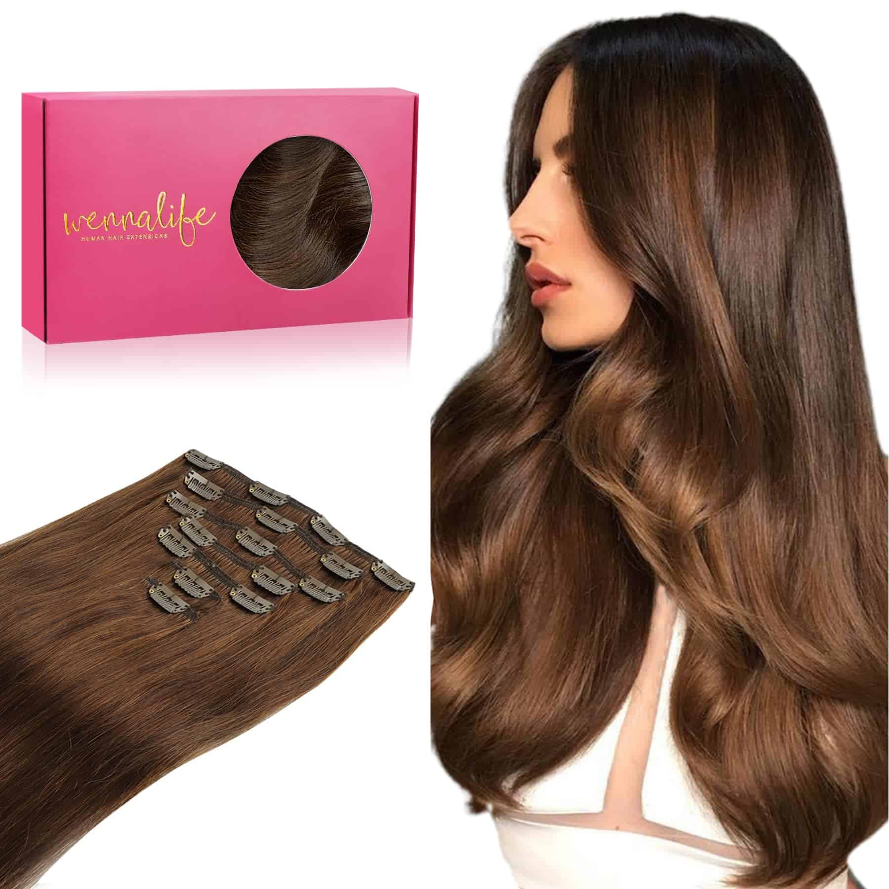 Extensiones de Cabello Humano Clip in -Chocolate Brown