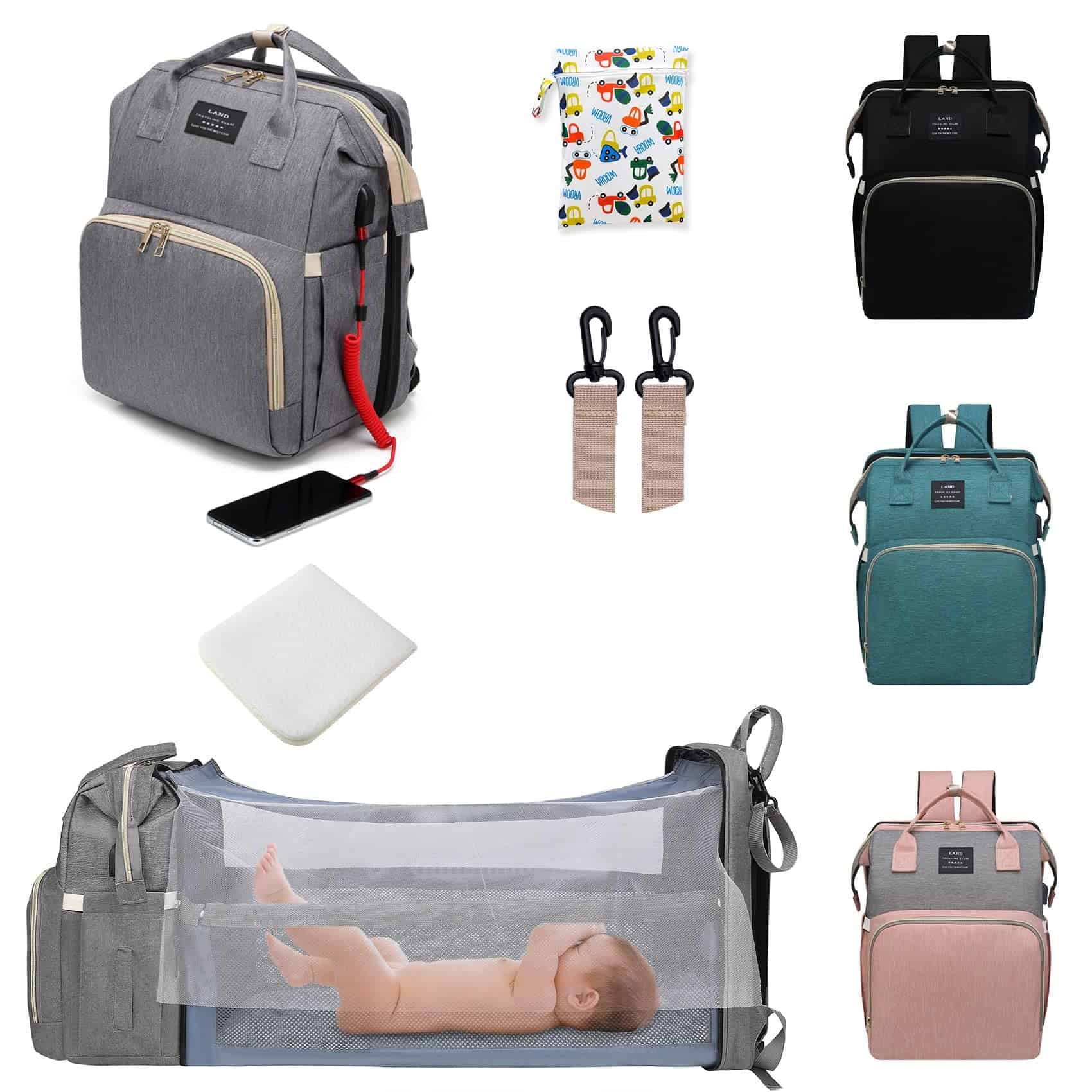 Bolso para pañales ANWTOTU con estación de cambio, mochila