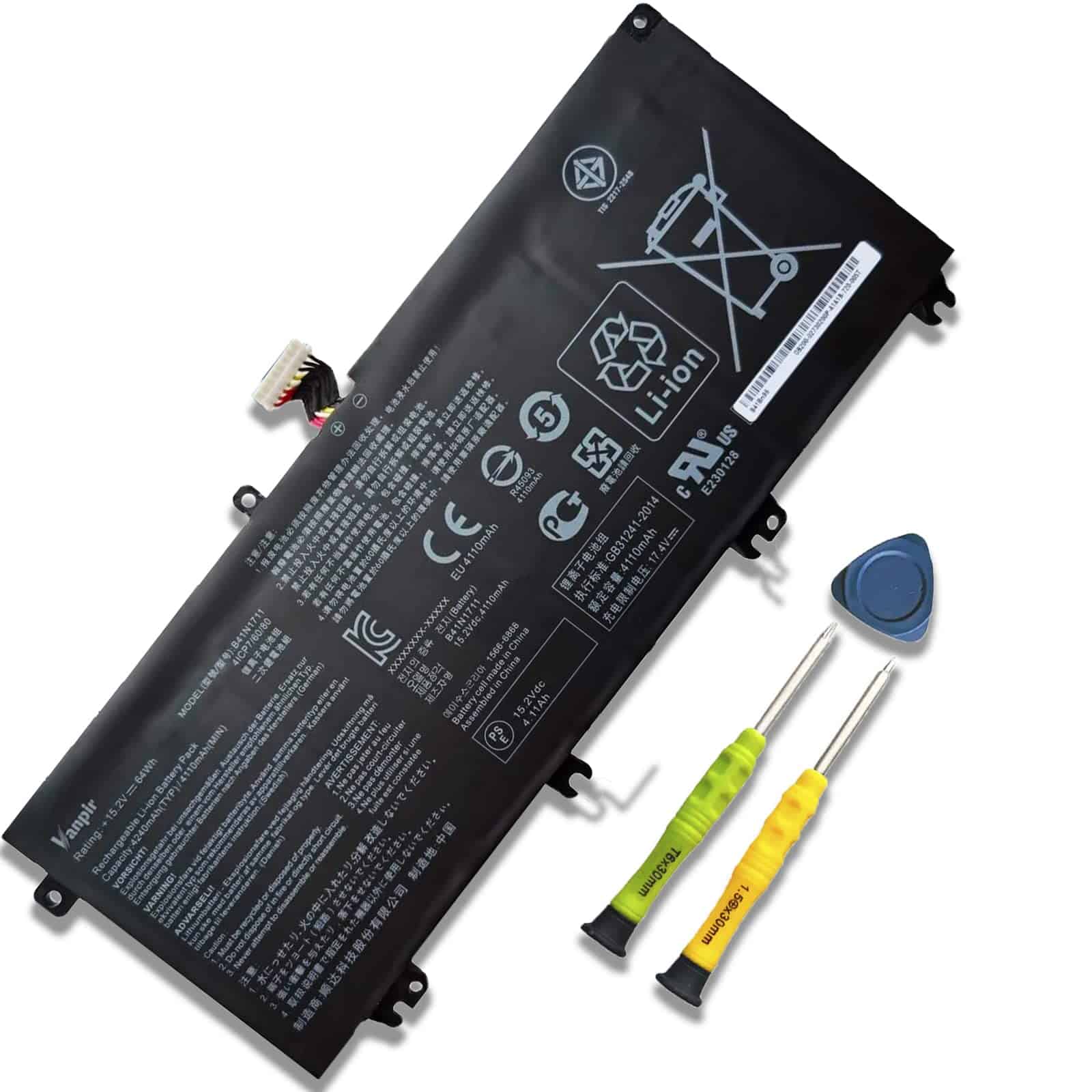 Batería de computadora portátil VANPIR B41N1711, 15.2V 64Wh