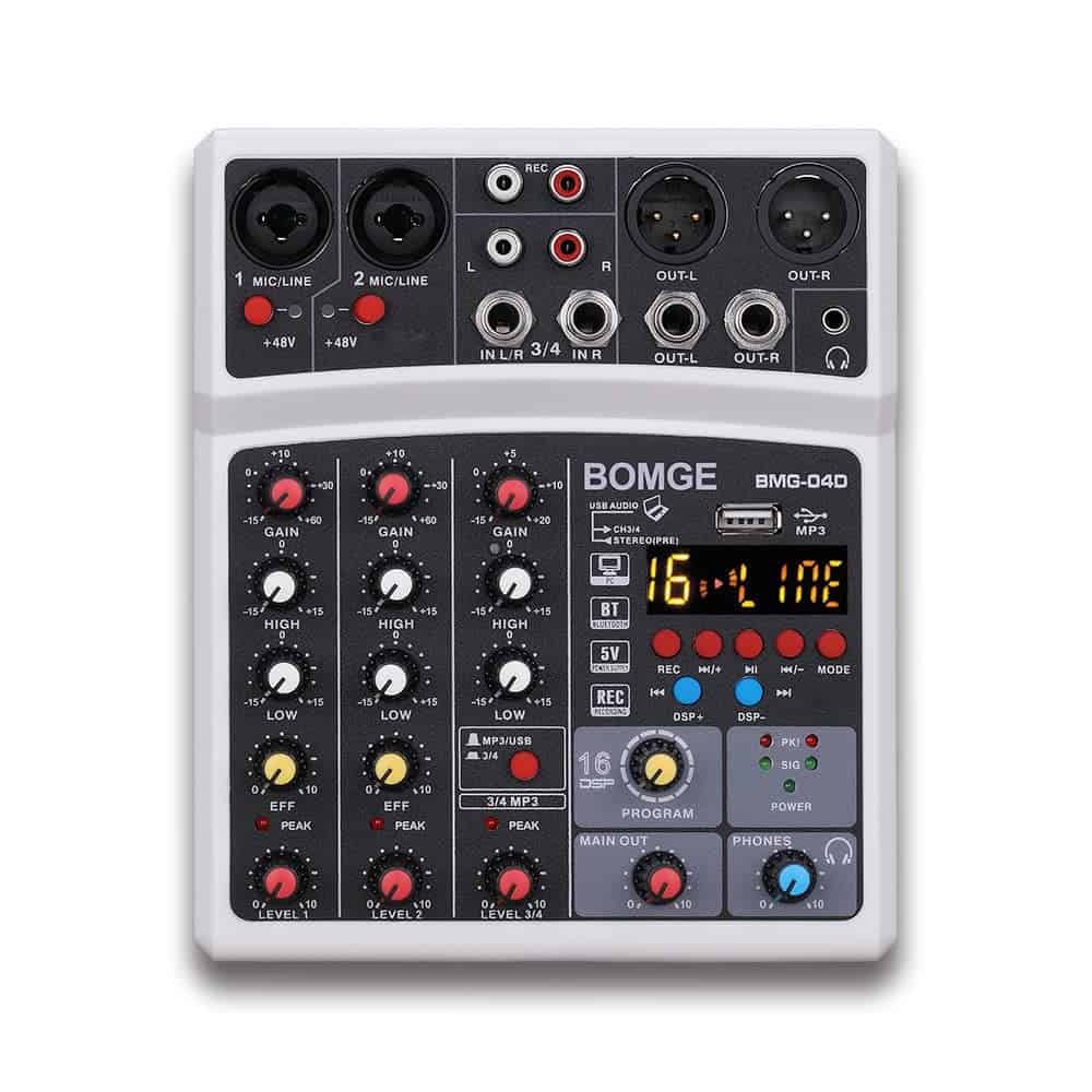Mezcladora de Audio BOMGE 04D 4 CH con 16 Efectos -Blanco