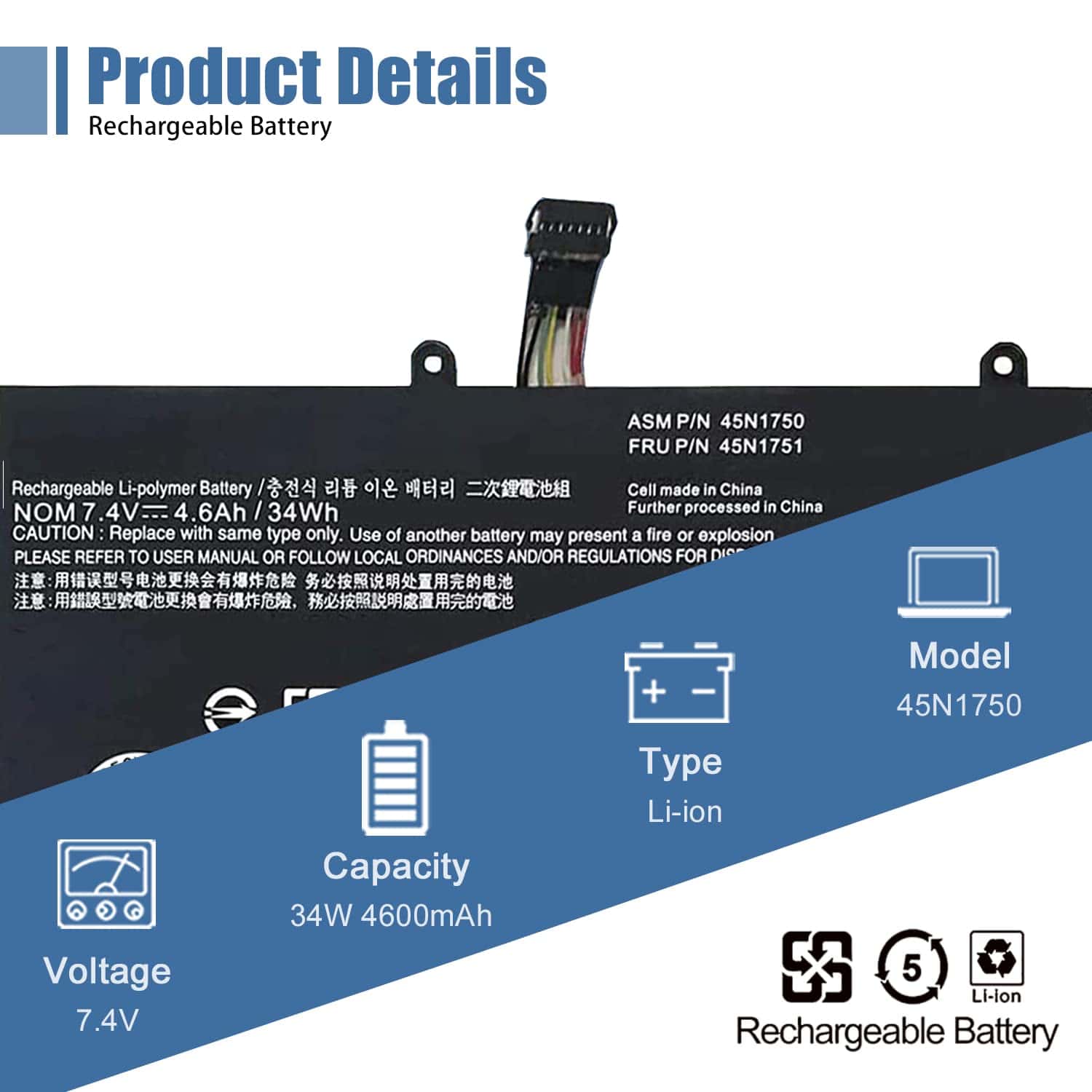 Batería de portátil VANPIR 45N1750 45N1748 Compatible con - Image 3