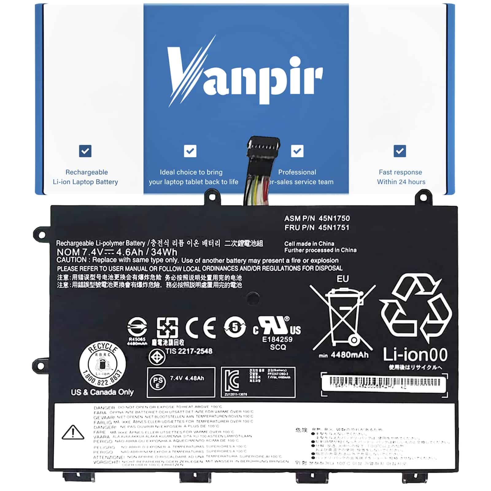 Batería de portátil VANPIR 45N1750 45N1748 Compatible con