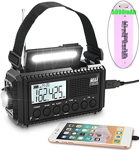 Radio digital NOAA 5000mAh de energía solar 5V -Negro