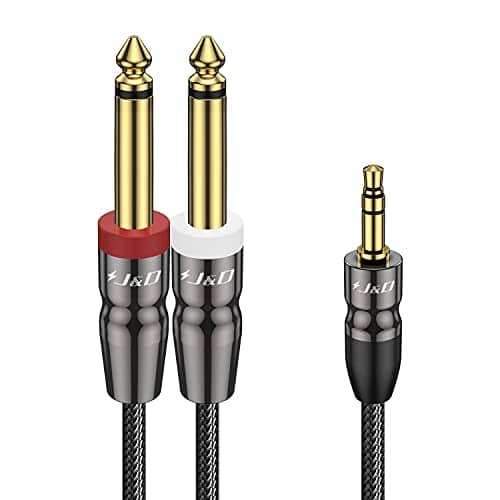 Cable audio a 1/4 aux splitter macho/macho J&D 6ft -Negro