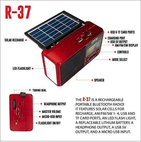Radio QFX R 37 Bluetooth Solar Con Linterna LED -Rojo - Image 5