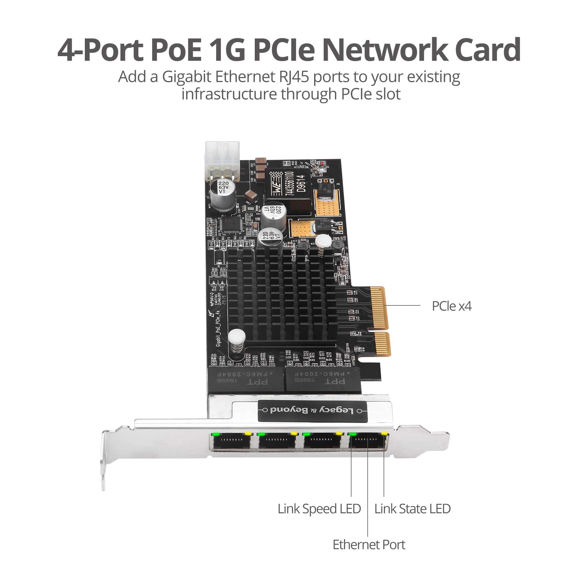 Tarjeta PCIe SIIG de 4 Puertos Ethernet Gigabit con PoE - Image 4