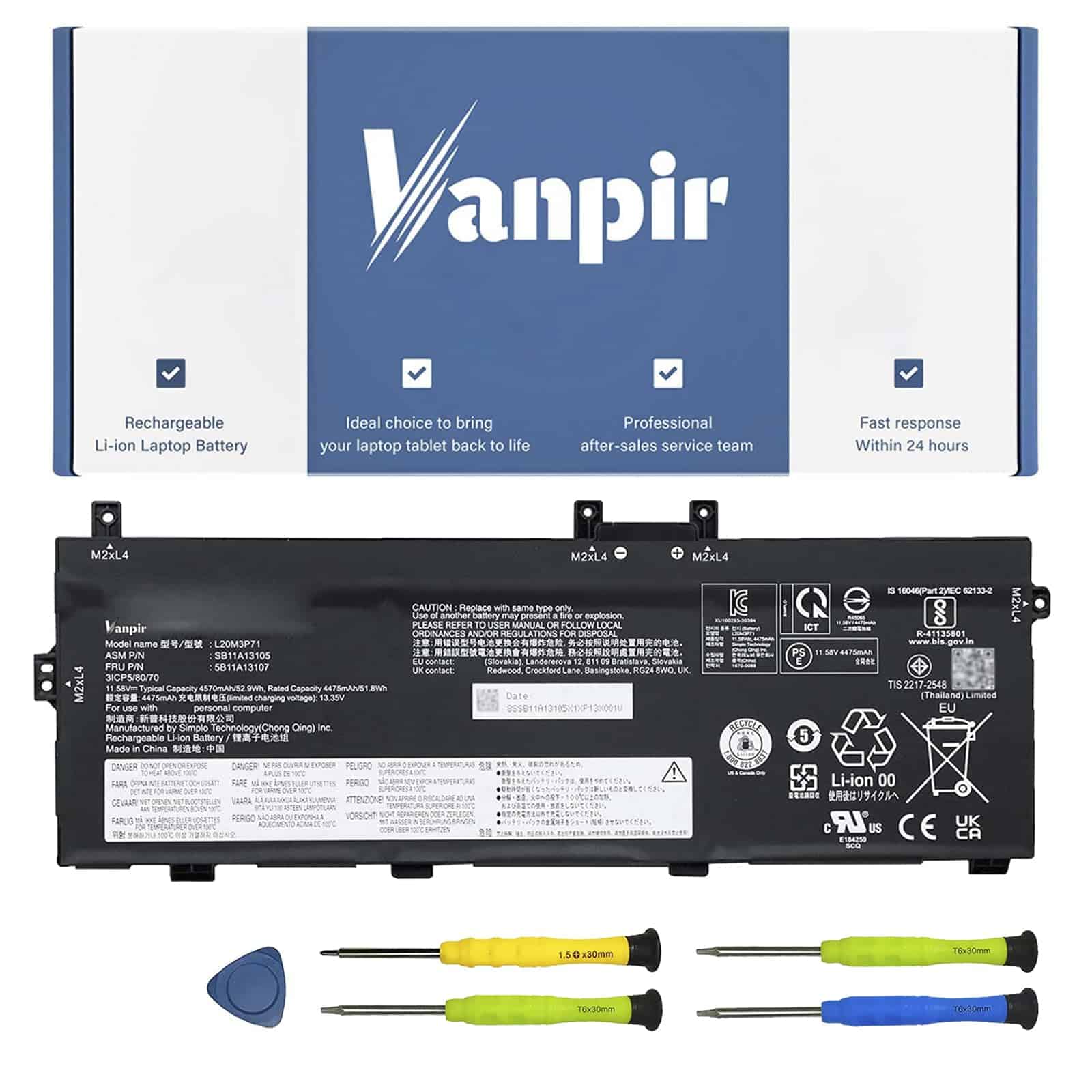 Batería de repuesto para laptop VANPIR L20M3P71 L20D3P71