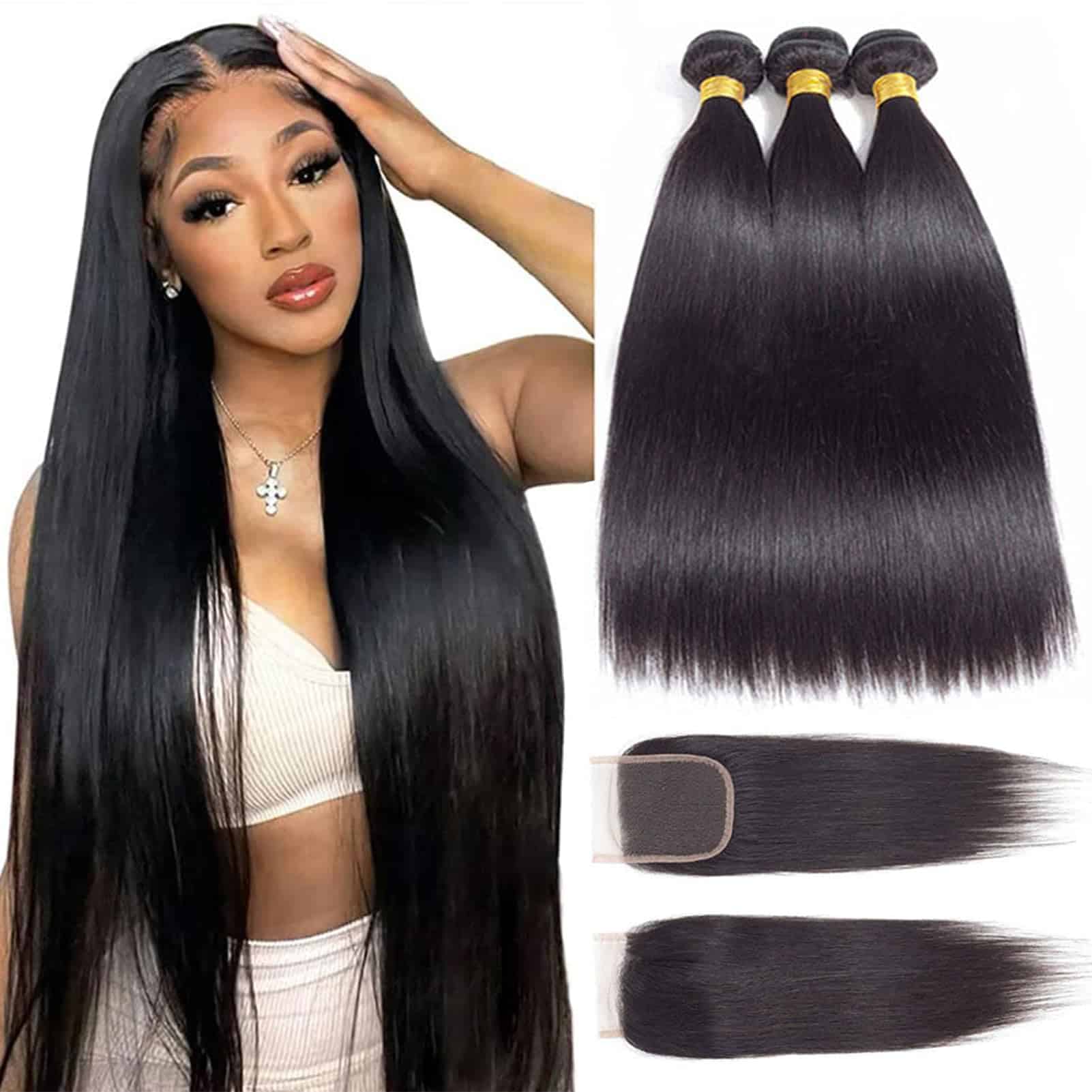 12A Mechones de Cabello Humano Liso con Cierre (24 26