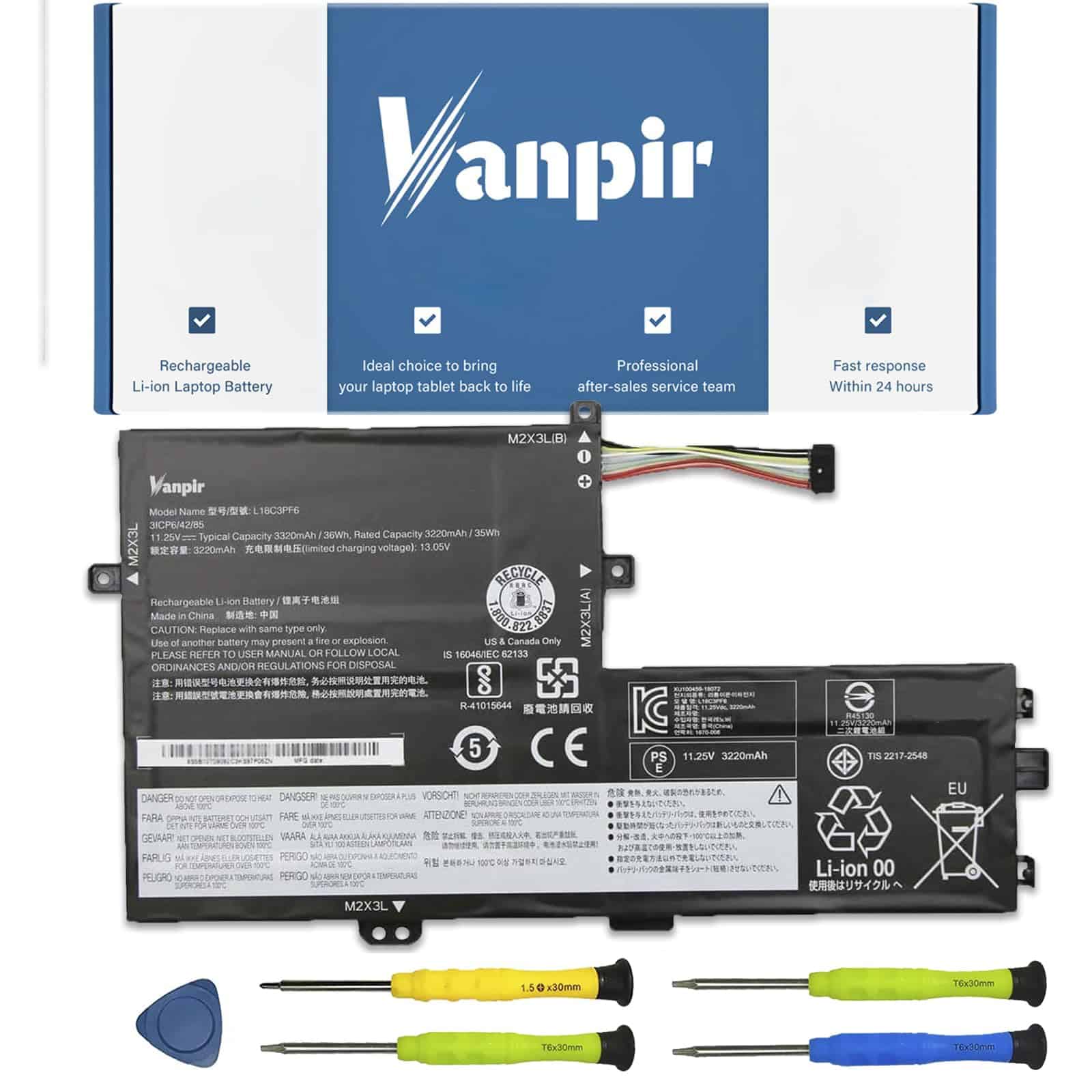 Batería de computadora portátil VANPIR L18C3PF6 11.25V 36Wh