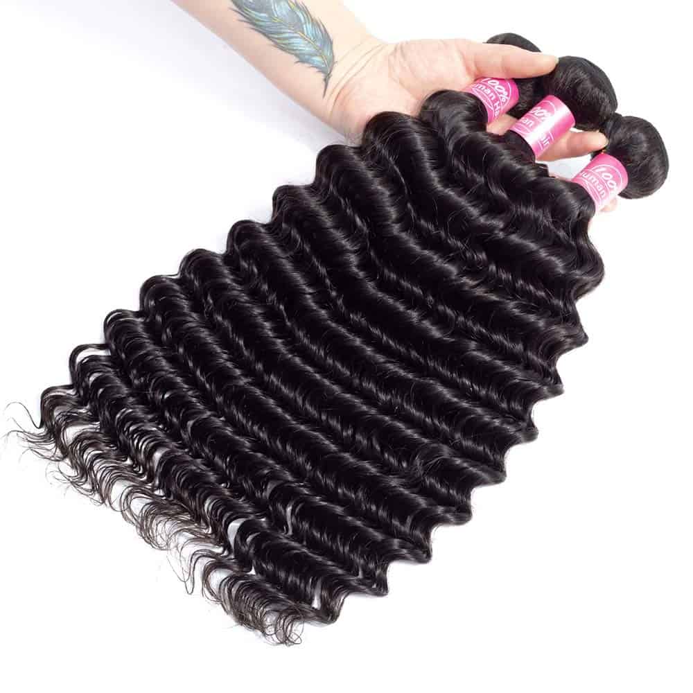 Paquetes de cabello humano Ondas Profundas 10A con Cierre - Image 4