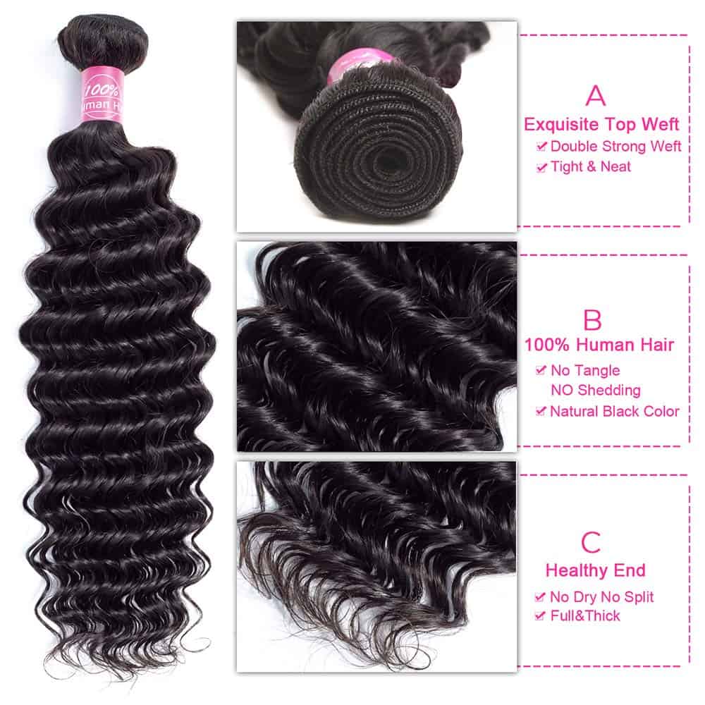 Paquetes de cabello humano Ondas Profundas 10A con Cierre - Image 6