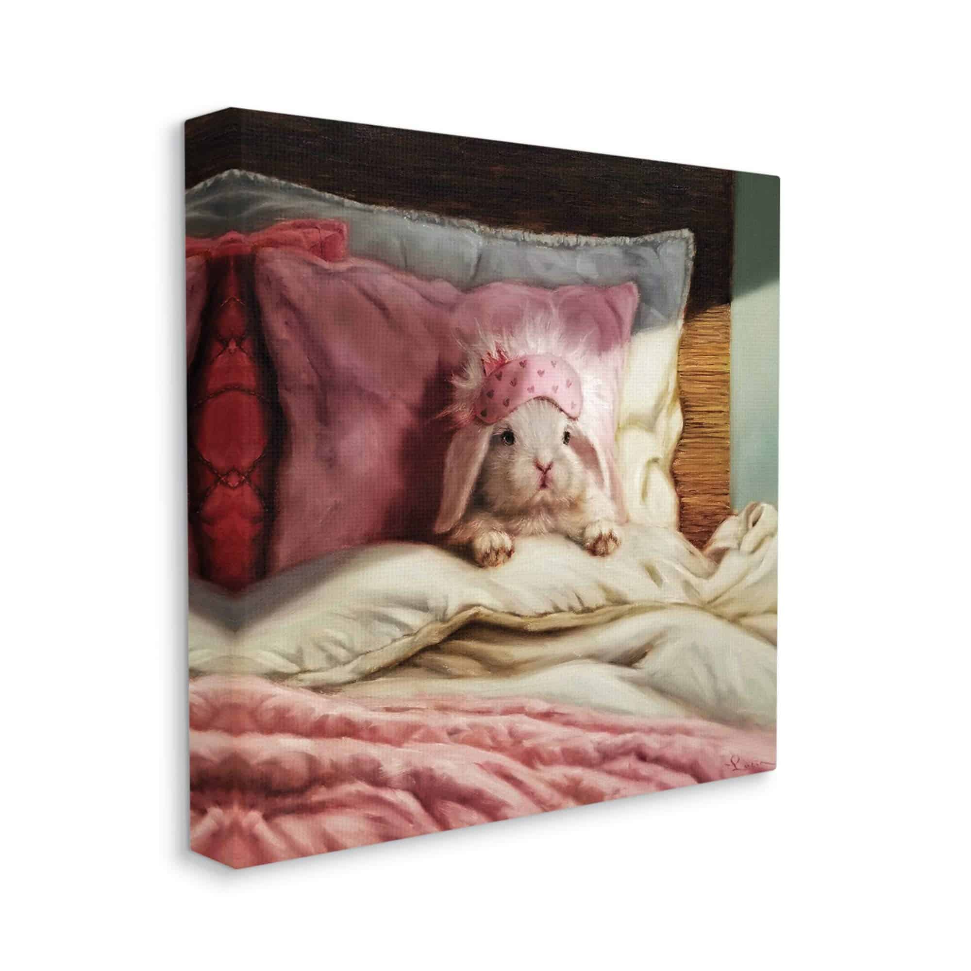 Stupell Industries Conejo descansando en la cama blanco