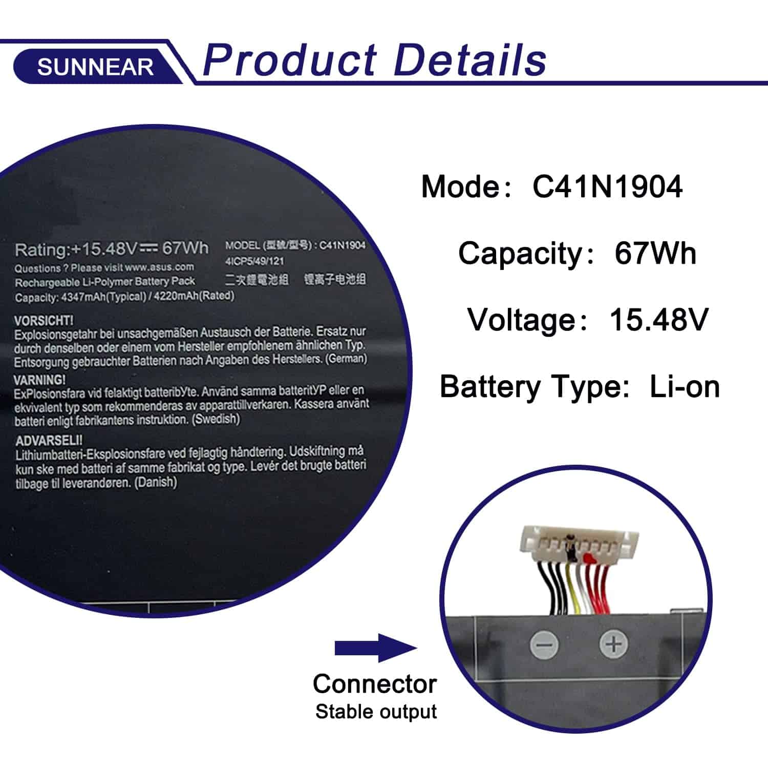 Batería de repuesto C41N1904 C41N1904-1 para ZenBook 13 - Imagen 4
