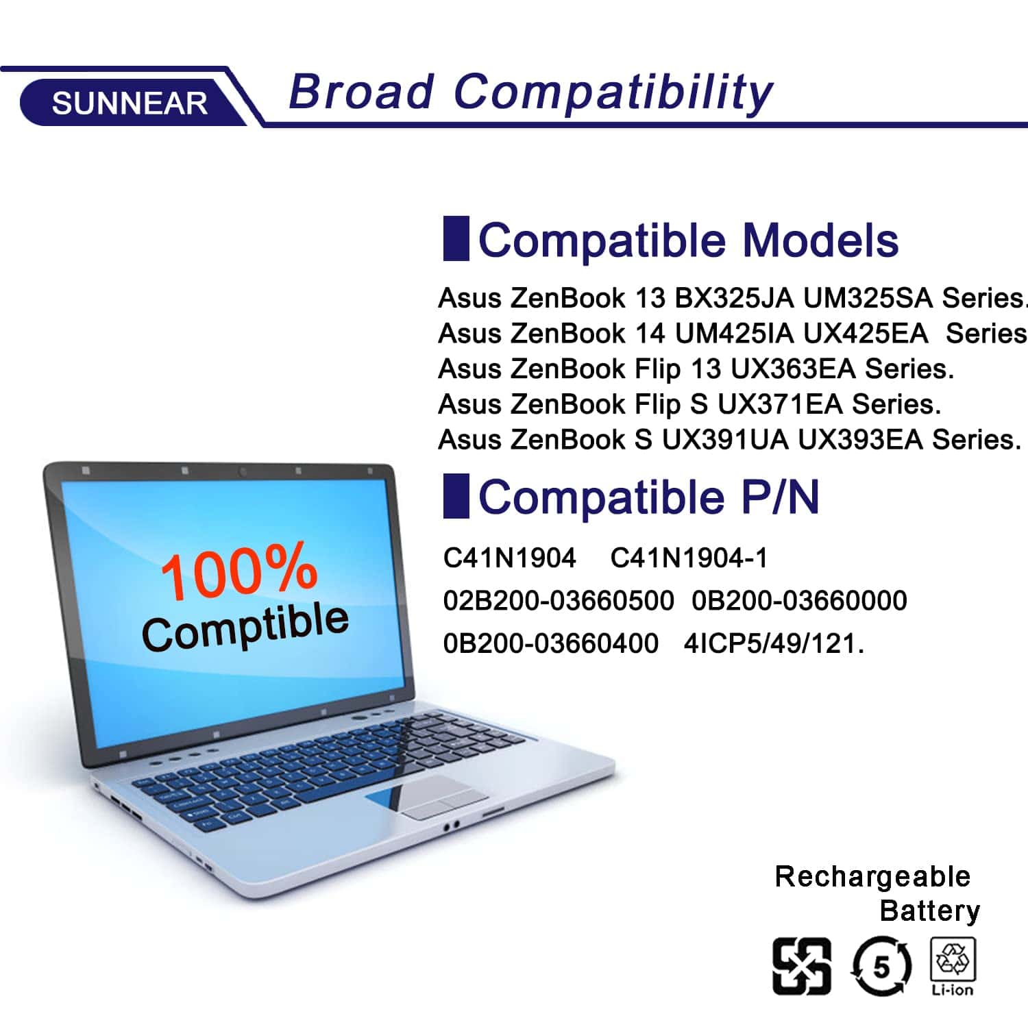 Batería de repuesto C41N1904 C41N1904-1 para ZenBook 13 - Imagen 6