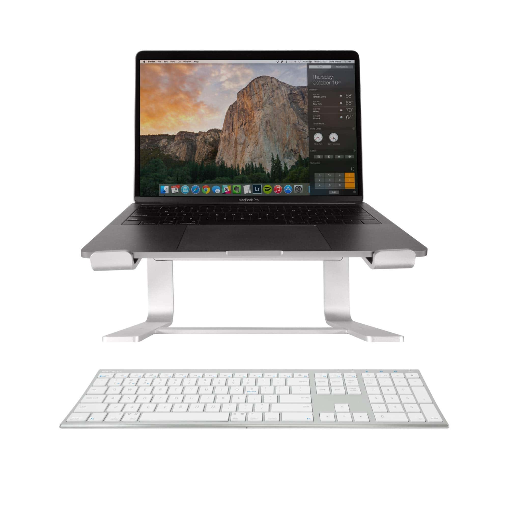 Teclado Bluetooth Macally plata y Soporte Ergonómico Laptop