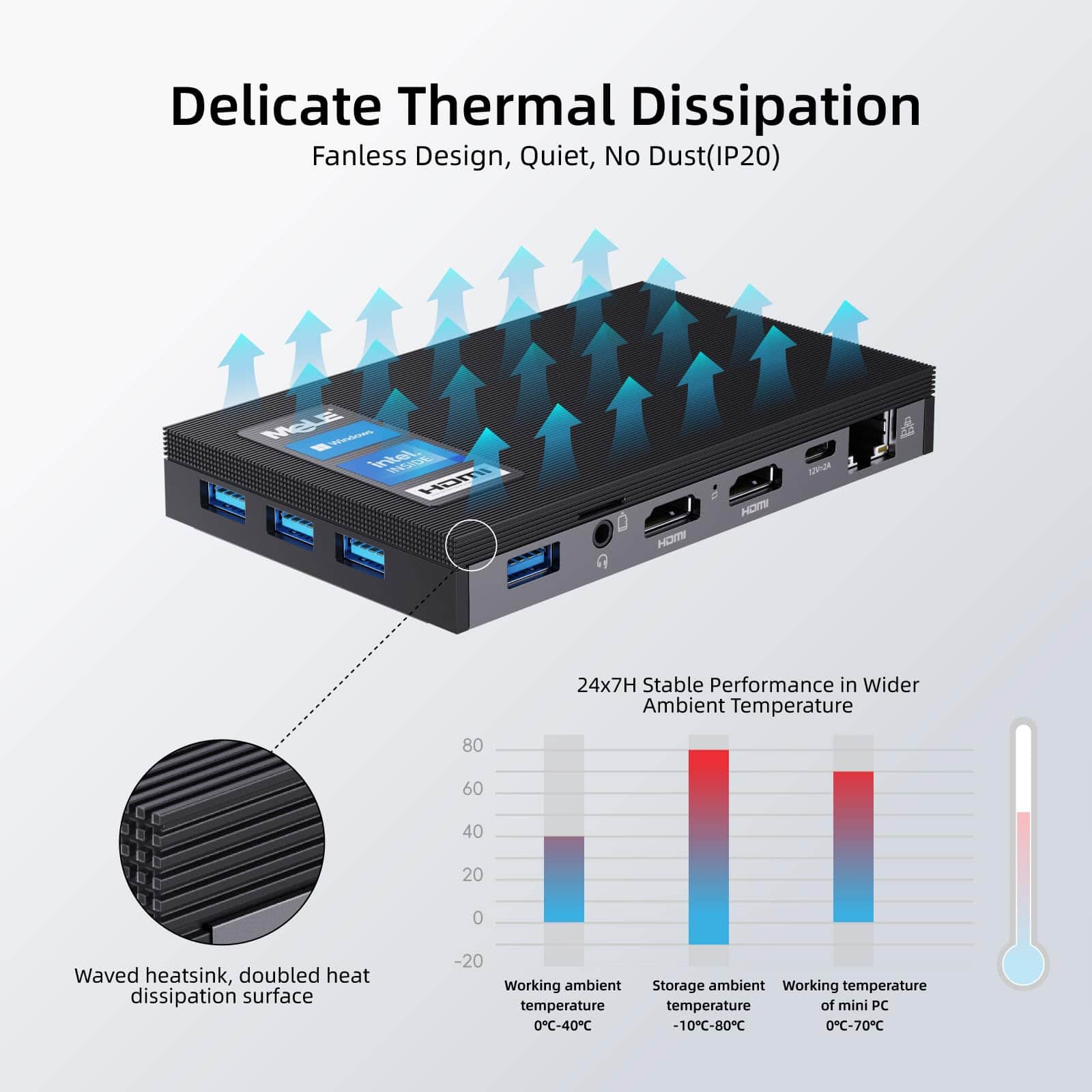 MeLE Quieter2D Mini PC Fanless con Windows 11 Home, Celeron - Image 4