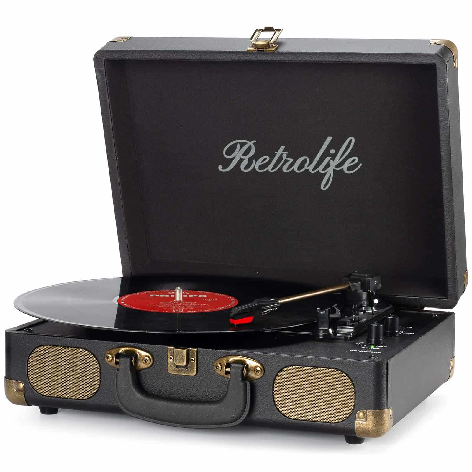 Tocadiscos de Vinilo de 3 Velocidades con Bluetooth Maleta