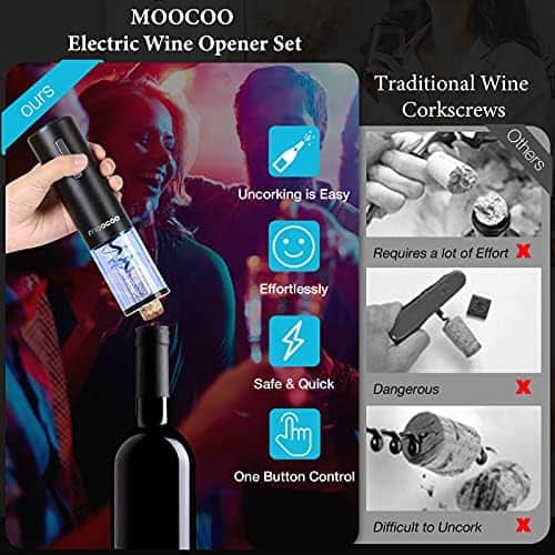 Abridor De Vino Eléctrico Moocoo Base De Carga LED Negro - Image 3