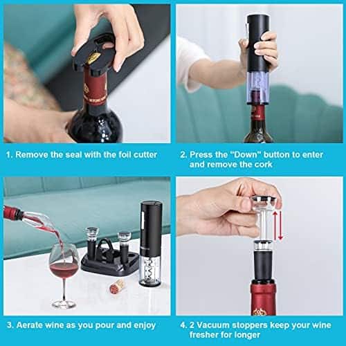Abridor De Vino Eléctrico Moocoo Base De Carga LED Negro - Image 7