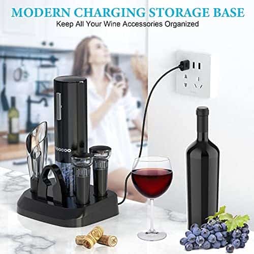 Abridor De Vino Eléctrico Moocoo Base De Carga LED Negro - Image 4