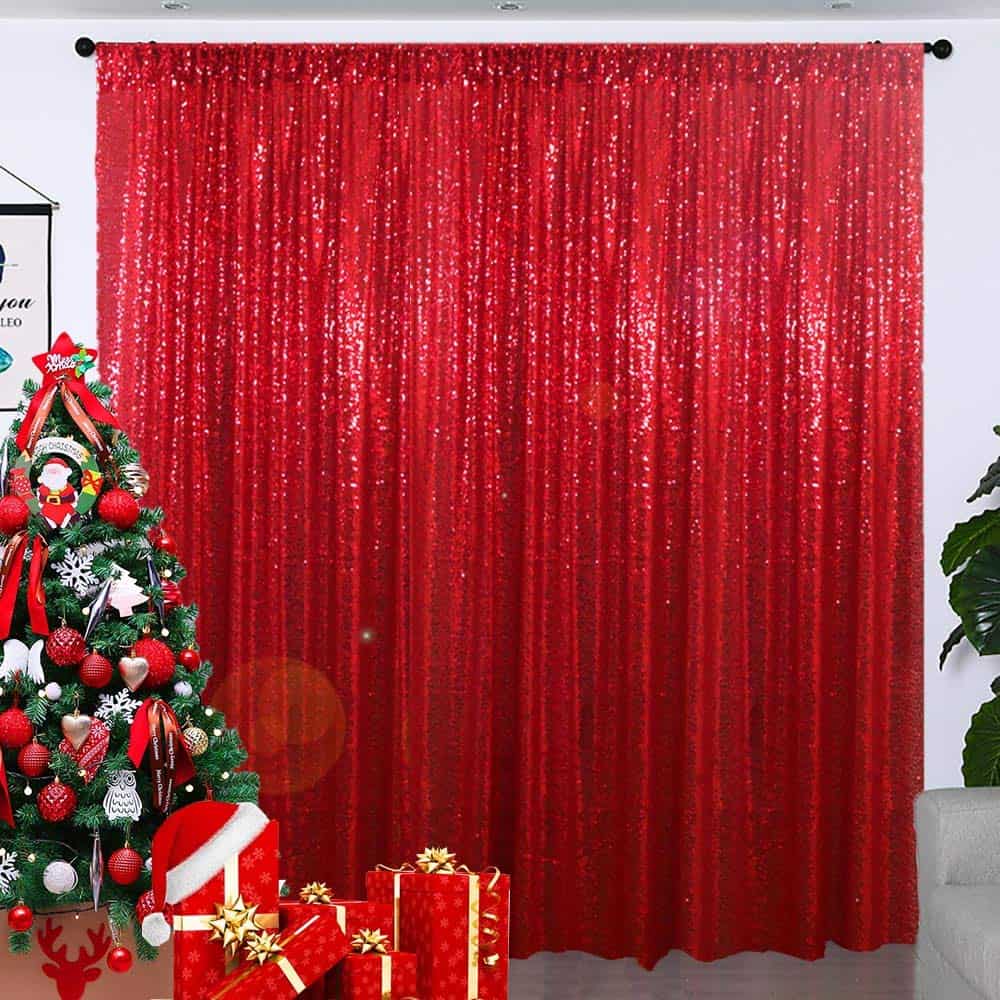 Cortina de Fondo de Lentejuelas Rojas Partisout 8x10ft |