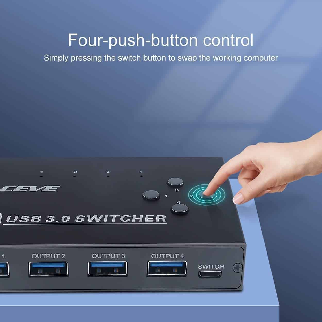 Conmutador USB 3.0 KCEVE, Selector USB 4 en 4 Computadoras - Image 5