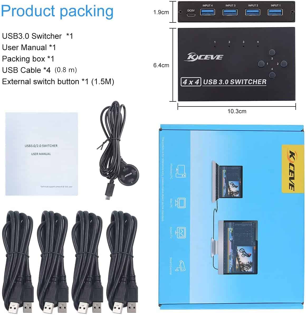 Conmutador USB 3.0 KCEVE, Selector USB 4 en 4 Computadoras - Image 9