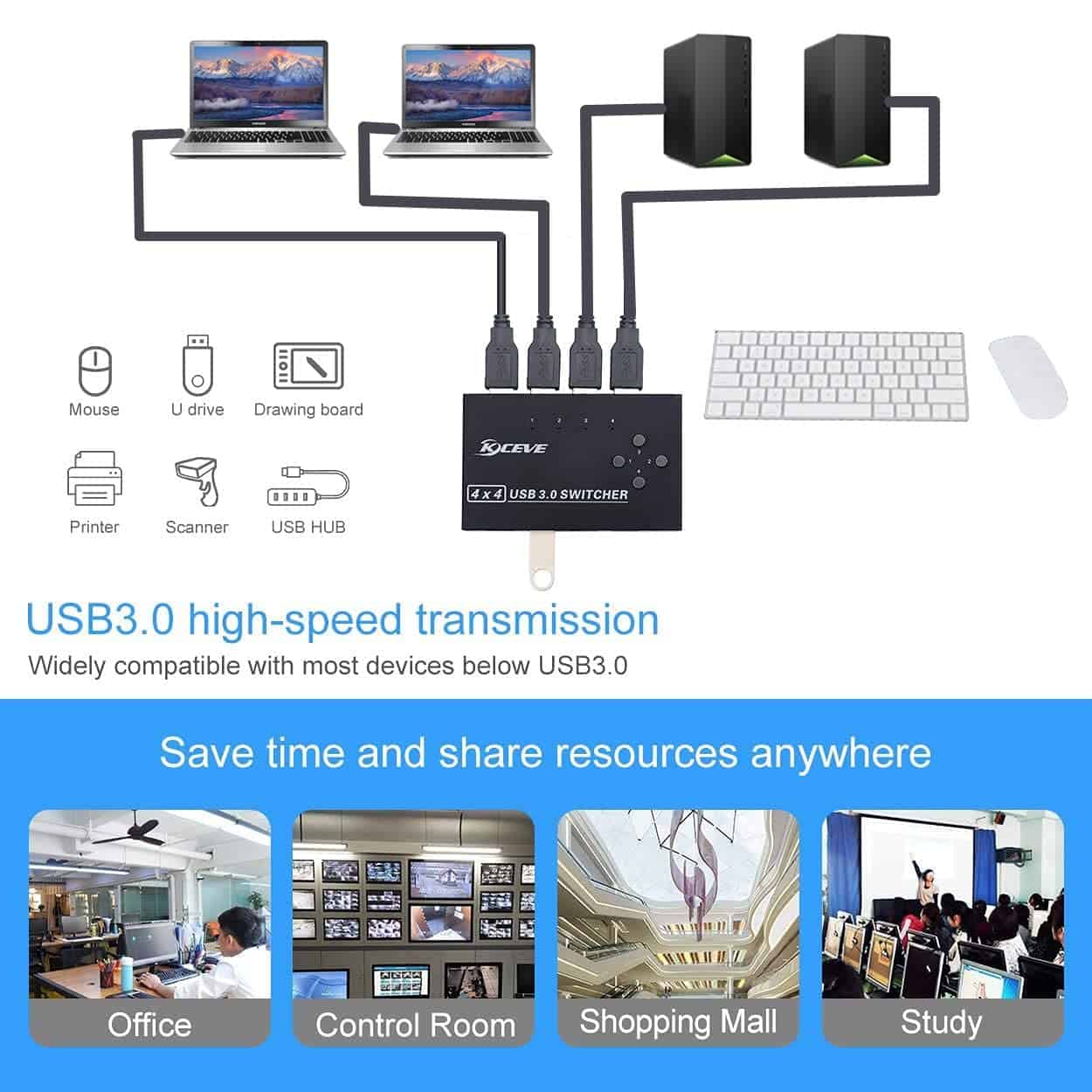 Conmutador USB 3.0 KCEVE, Selector USB 4 en 4 Computadoras - Image 7
