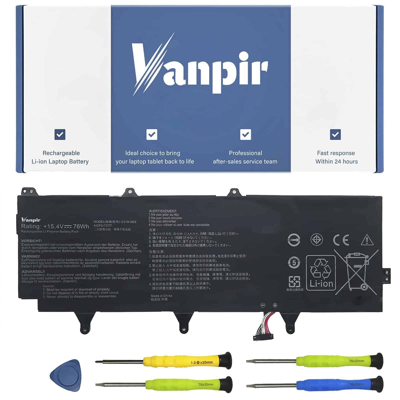 Batería de Laptop VANPIR C41N1802 15.4V 76Wh 4940mAh de