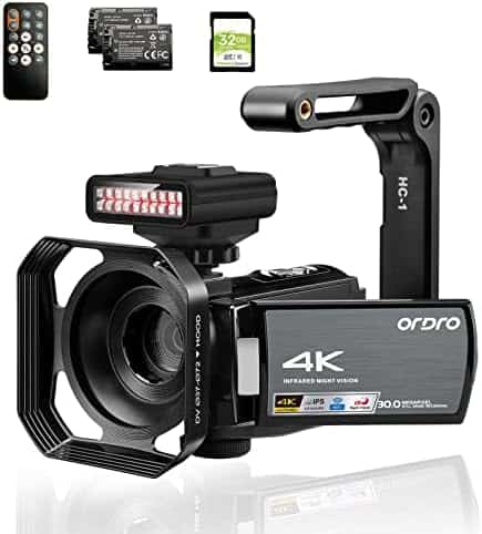 Videocámara ORDRO AE8 3" 4K 60FPS 48MP WiFi 32GB 2 Baterías