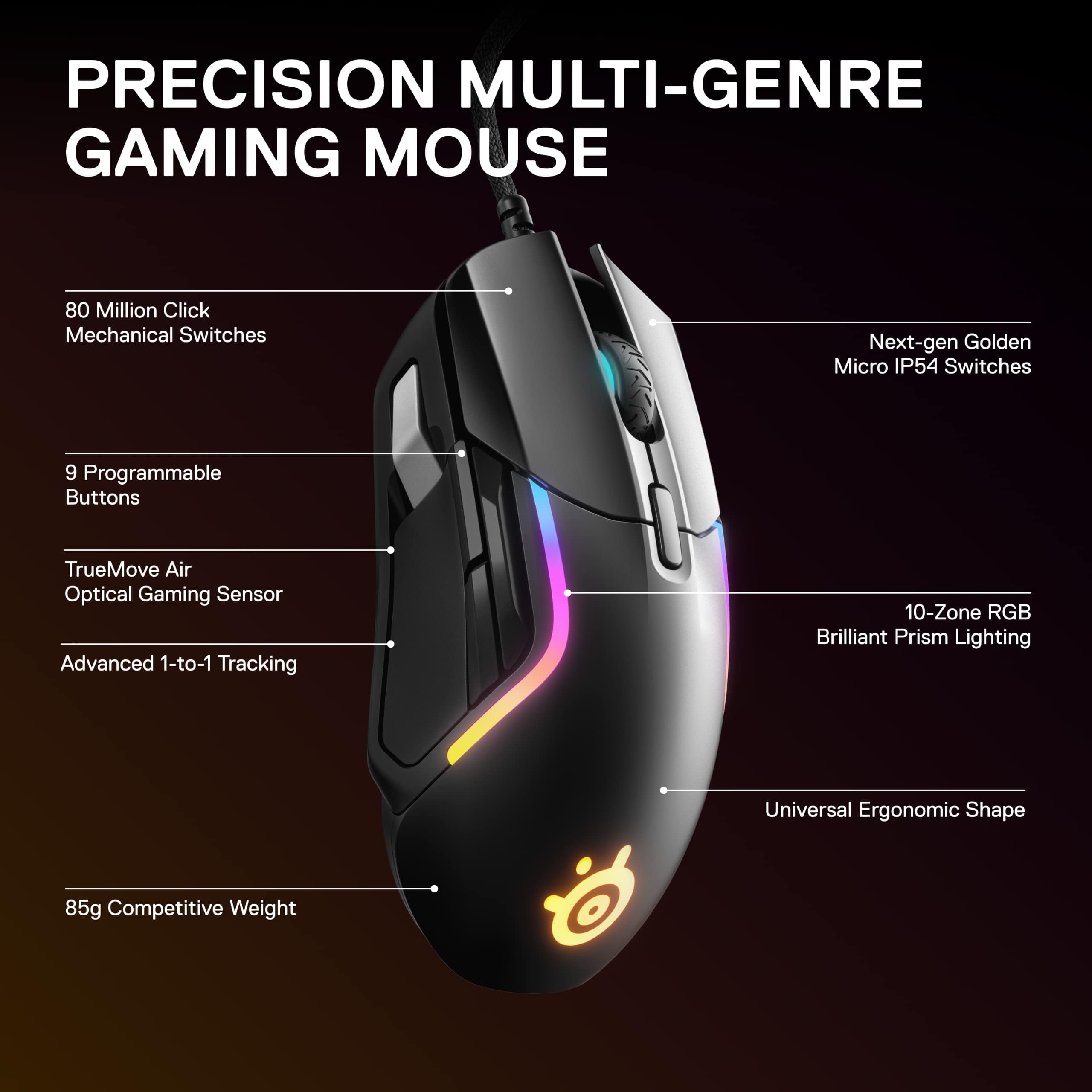 Mouse Gamer SteelSeries Rival 5 9 Botones RGB 18000 CPI - Image 4