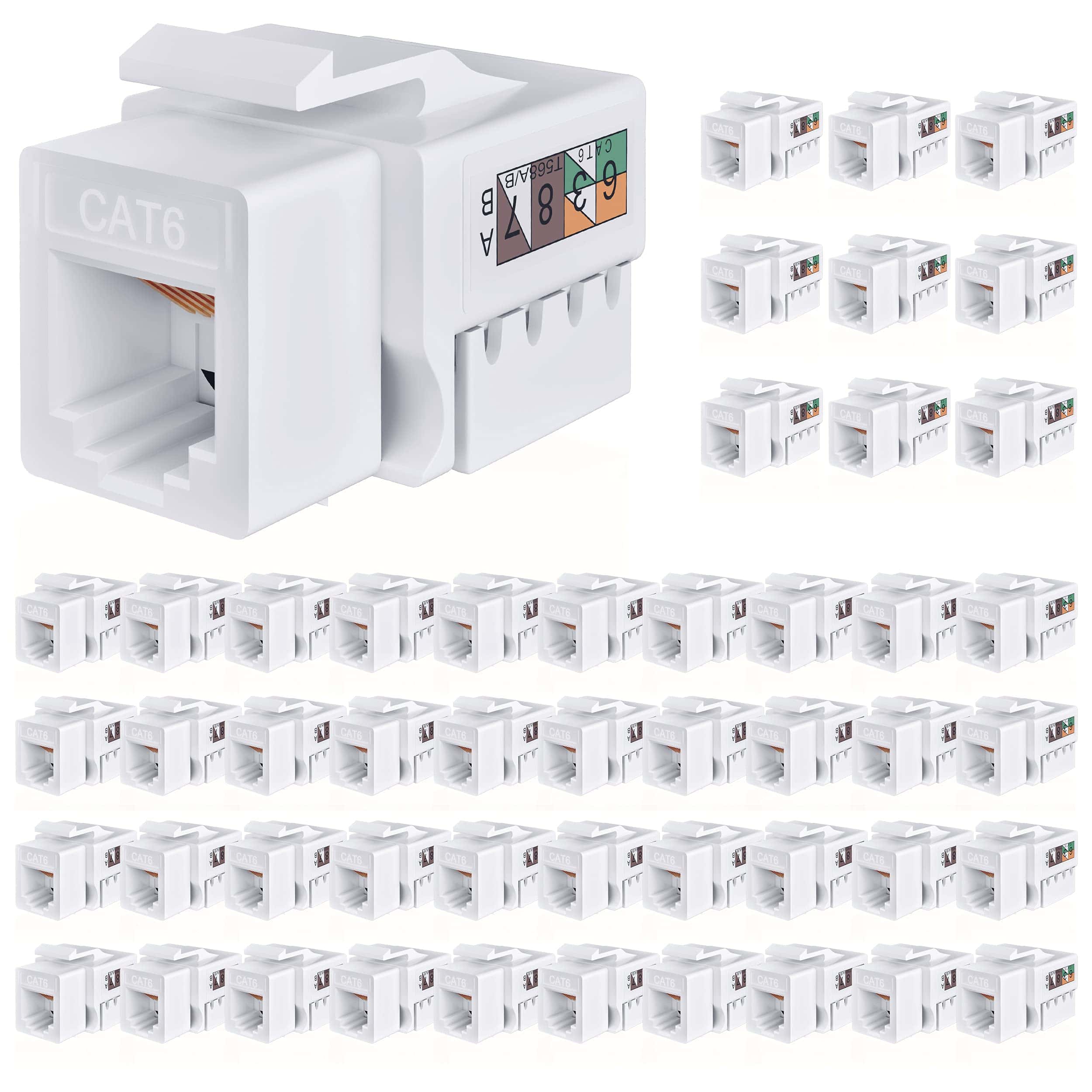 GearIT 50-Pack RJ45 Keystone Jack Insert para Cat5/Cat6