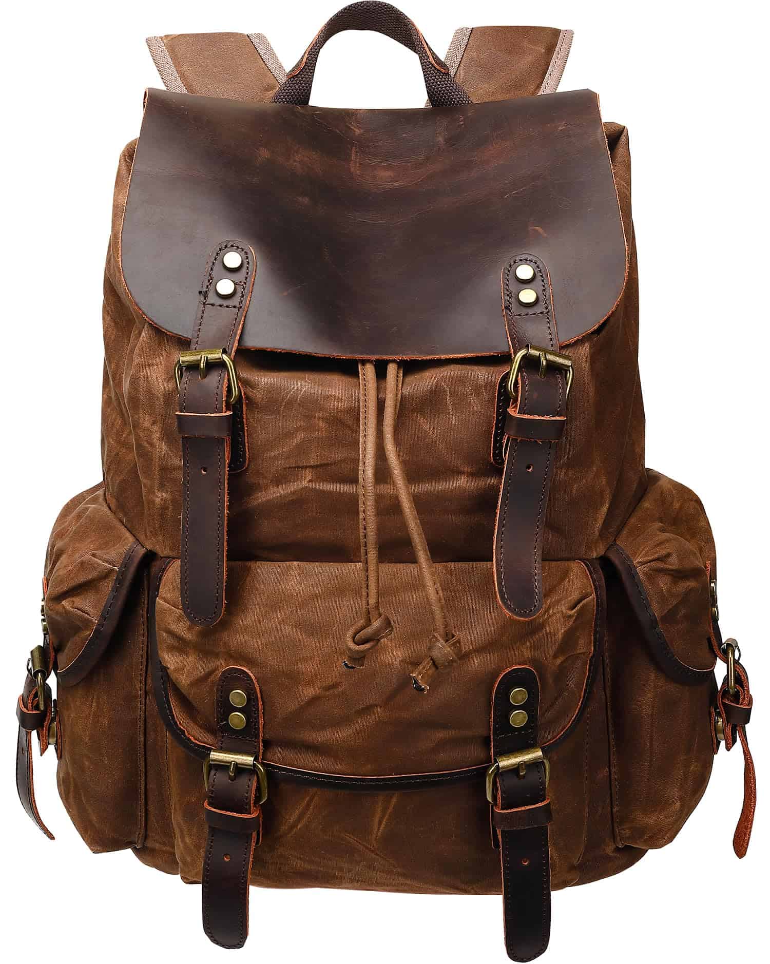 Mochila de Cuero Resistente y Lona Encerada para Hombres,