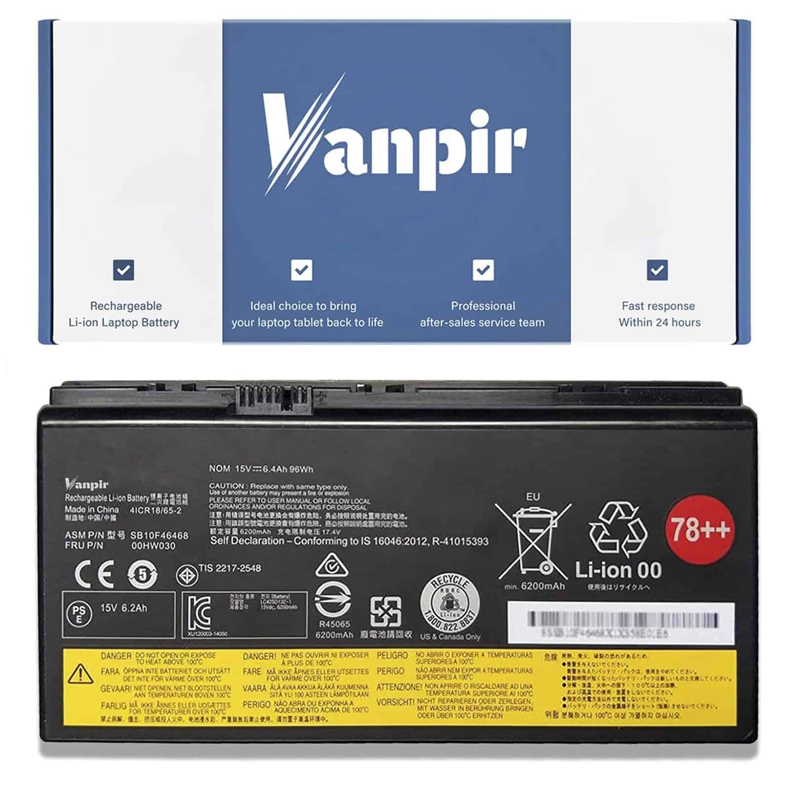 Batería de portátil VANPIR 00HW030 15V 96Wh 6400mAh 8