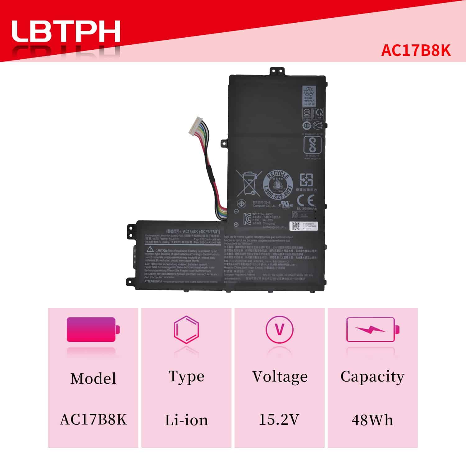 Batería de Repuesto LBTECH AC17B8K 15.2V 48Wh para ACER - Image 3