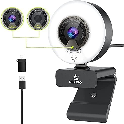 Webcam NexiGo N960E 60FPS USB 1080P con Luz LED -Negro
