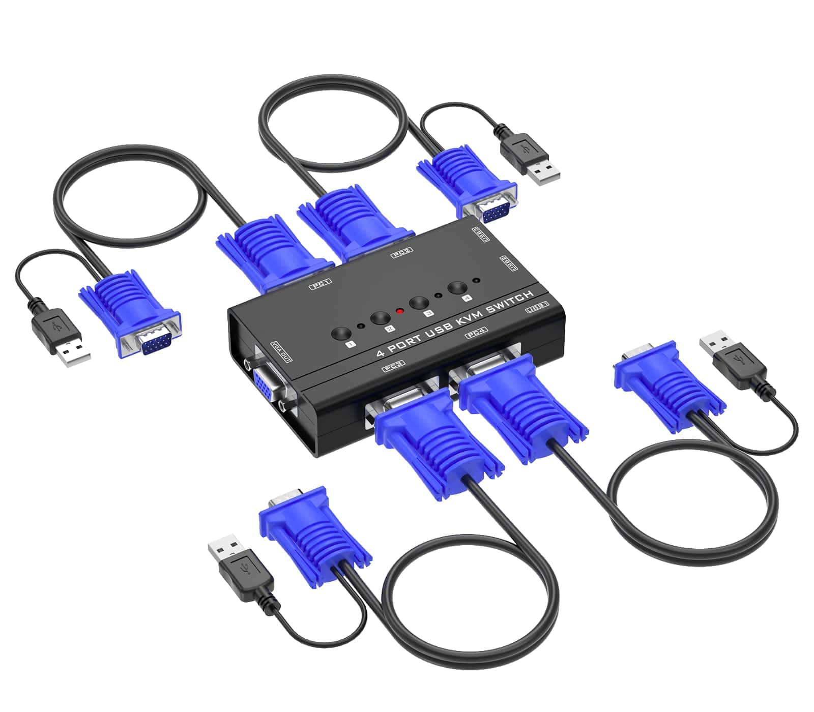 Switch Kvm Vga, Yinker 4 Puertos Usb Vga Switch Kvm Con 4