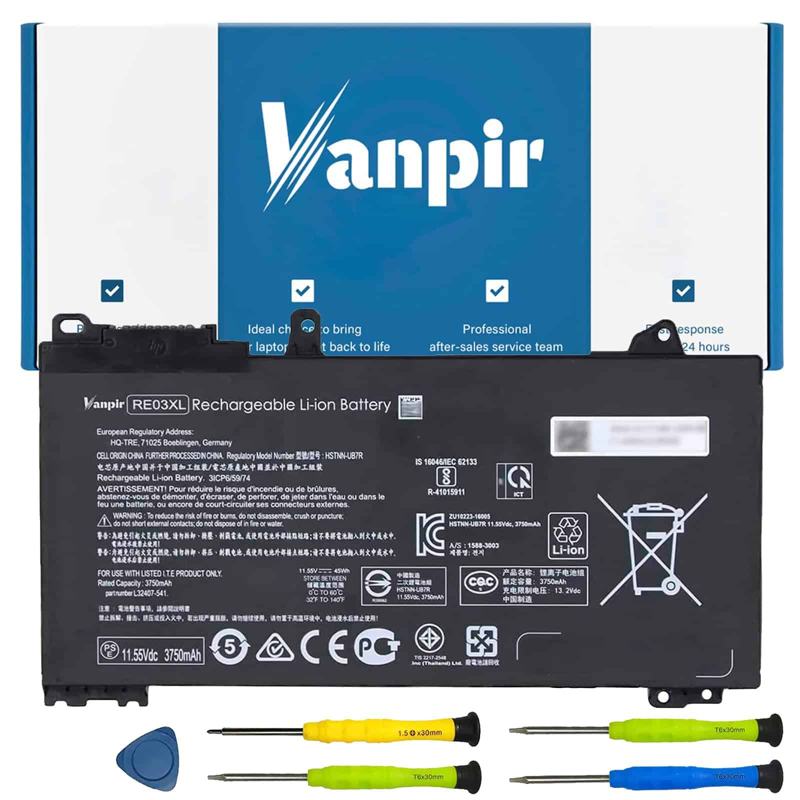 Batería de laptop Vanpir RE03XL L32656-005 para HP ProBook